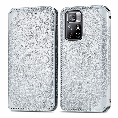 Leather Case Stands Fashionable Pattern Flip Cover Holder S01D for Xiaomi Redmi Note 11T 5G Silver