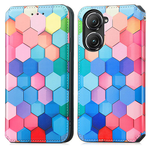 Leather Case Stands Fashionable Pattern Flip Cover Holder S02D for Asus Zenfone 9 Colorful
