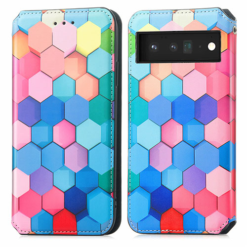 Leather Case Stands Fashionable Pattern Flip Cover Holder S02D for Google Pixel 6 Pro 5G Colorful