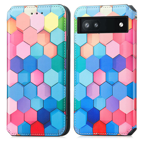 Leather Case Stands Fashionable Pattern Flip Cover Holder S02D for Google Pixel 6a 5G Colorful