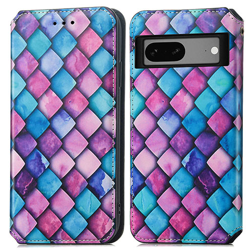 Leather Case Stands Fashionable Pattern Flip Cover Holder S02D for Google Pixel 7a 5G Purple
