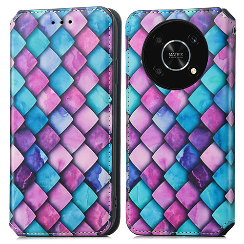 Leather Case Stands Fashionable Pattern Flip Cover Holder S02D for Huawei Enjoy 50 Pro Purple