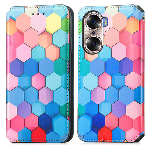 Leather Case Stands Fashionable Pattern Flip Cover Holder S02D for Huawei Honor 60 5G Colorful