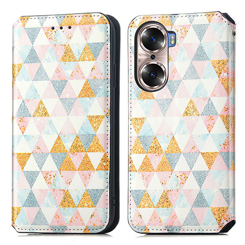 Leather Case Stands Fashionable Pattern Flip Cover Holder S02D for Huawei Honor 60 5G White