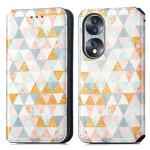 Leather Case Stands Fashionable Pattern Flip Cover Holder S02D for Huawei Honor 70 5G White