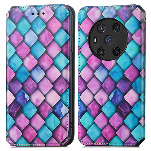 Leather Case Stands Fashionable Pattern Flip Cover Holder S02D for Huawei Honor Magic3 5G Purple