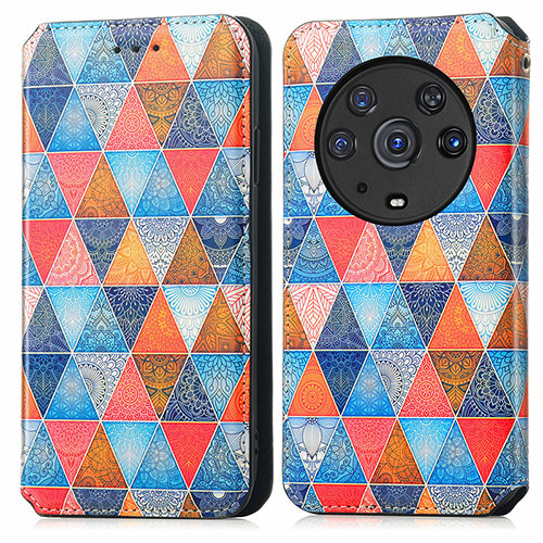 Leather Case Stands Fashionable Pattern Flip Cover Holder S02D for Huawei Honor Magic3 Pro 5G Brown