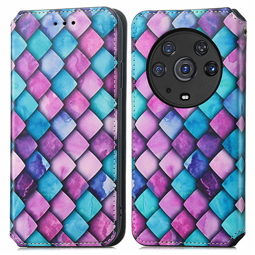 Leather Case Stands Fashionable Pattern Flip Cover Holder S02D for Huawei Honor Magic3 Pro 5G Purple