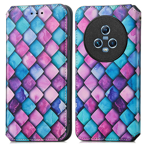 Leather Case Stands Fashionable Pattern Flip Cover Holder S02D for Huawei Honor Magic5 5G Purple