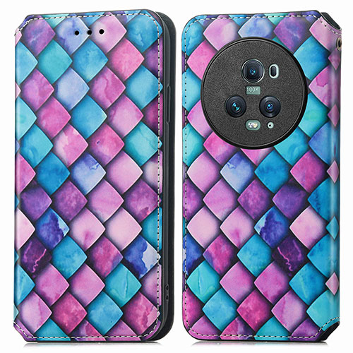 Leather Case Stands Fashionable Pattern Flip Cover Holder S02D for Huawei Honor Magic5 Pro 5G Purple