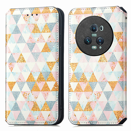 Leather Case Stands Fashionable Pattern Flip Cover Holder S02D for Huawei Honor Magic5 Pro 5G White