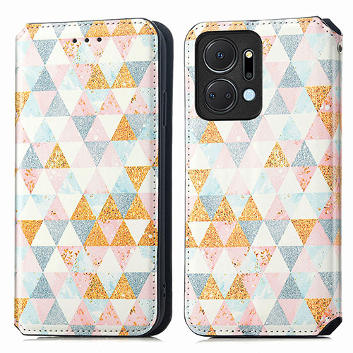 Leather Case Stands Fashionable Pattern Flip Cover Holder S02D for Huawei Honor X7a White