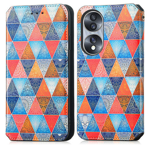 Leather Case Stands Fashionable Pattern Flip Cover Holder S02D for Huawei Honor X7b Brown