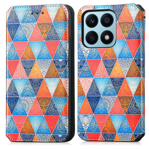 Leather Case Stands Fashionable Pattern Flip Cover Holder S02D for Huawei Honor X8a 4G Brown