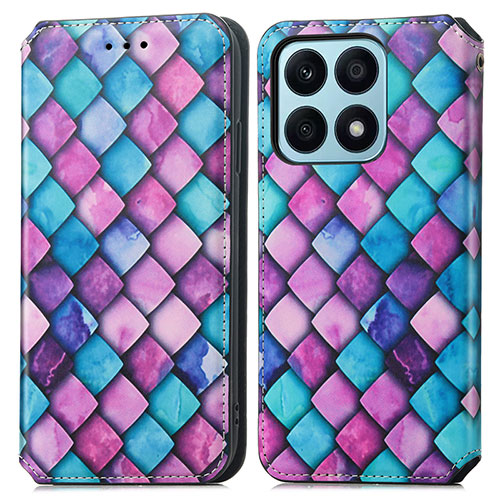 Leather Case Stands Fashionable Pattern Flip Cover Holder S02D for Huawei Honor X8a 4G Purple