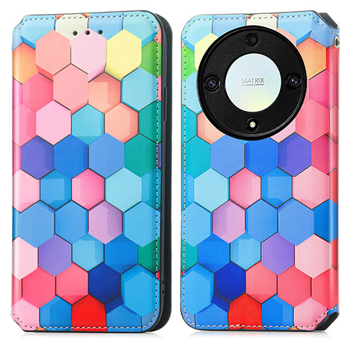 Leather Case Stands Fashionable Pattern Flip Cover Holder S02D for Huawei Honor X9a 5G Colorful