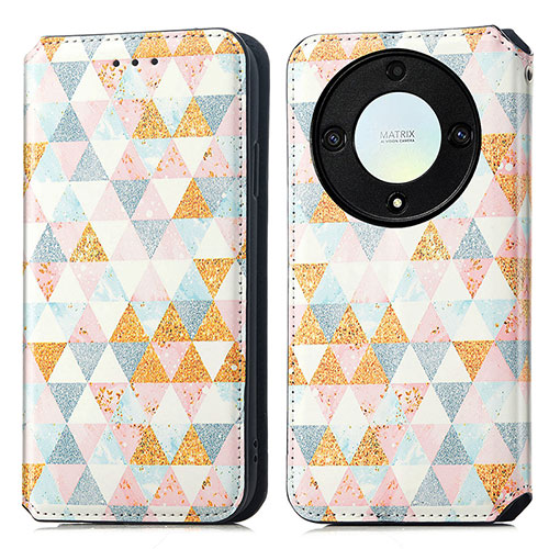 Leather Case Stands Fashionable Pattern Flip Cover Holder S02D for Huawei Honor X9a 5G White