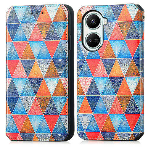 Leather Case Stands Fashionable Pattern Flip Cover Holder S02D for Huawei Nova 10 SE Brown