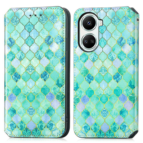 Leather Case Stands Fashionable Pattern Flip Cover Holder S02D for Huawei Nova 10 SE Green