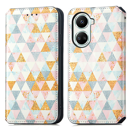 Leather Case Stands Fashionable Pattern Flip Cover Holder S02D for Huawei Nova 10 SE White