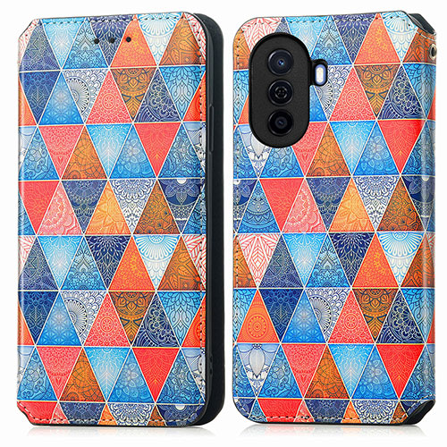 Leather Case Stands Fashionable Pattern Flip Cover Holder S02D for Huawei Nova Y70 Brown