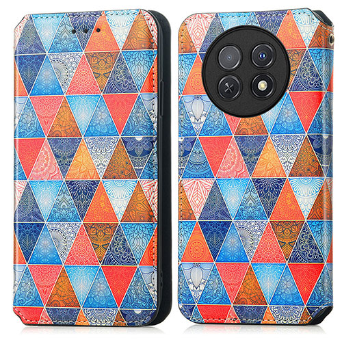 Leather Case Stands Fashionable Pattern Flip Cover Holder S02D for Huawei Nova Y91 Brown