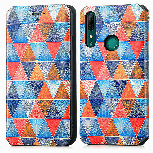 Leather Case Stands Fashionable Pattern Flip Cover Holder S02D for Huawei P Smart Z (2019) Brown