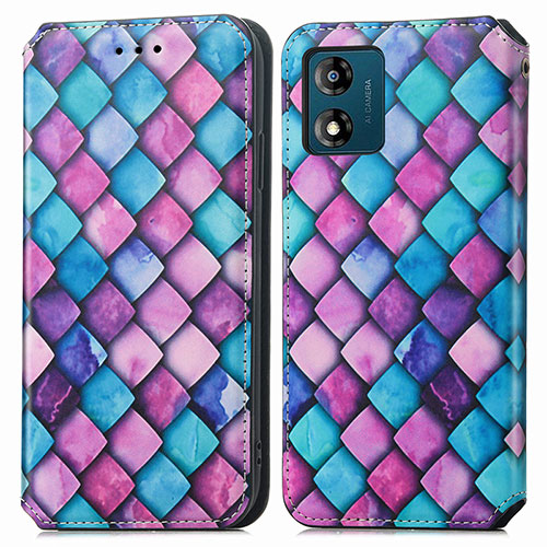 Leather Case Stands Fashionable Pattern Flip Cover Holder S02D for Motorola Moto E13 Purple