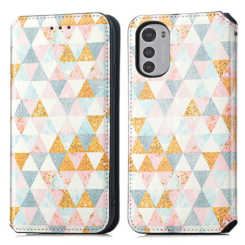 Leather Case Stands Fashionable Pattern Flip Cover Holder S02D for Motorola Moto E32 White