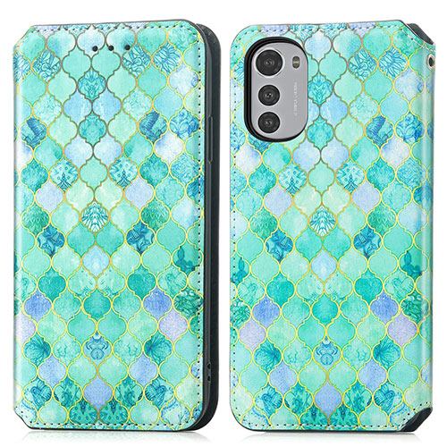 Leather Case Stands Fashionable Pattern Flip Cover Holder S02D for Motorola Moto E32s Green