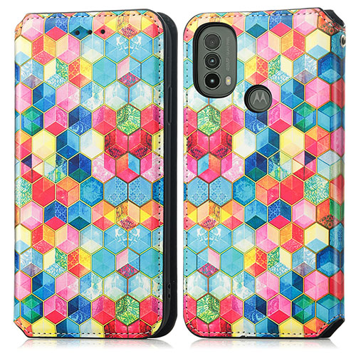 Leather Case Stands Fashionable Pattern Flip Cover Holder S02D for Motorola Moto E40 Mixed