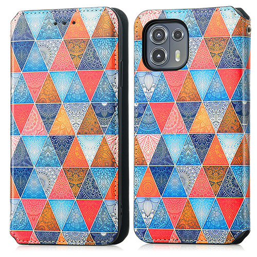 Leather Case Stands Fashionable Pattern Flip Cover Holder S02D for Motorola Moto Edge 20 Lite 5G Brown