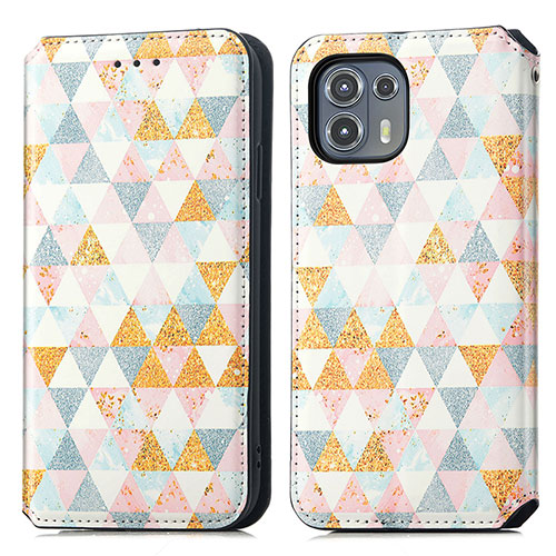 Leather Case Stands Fashionable Pattern Flip Cover Holder S02D for Motorola Moto Edge 20 Lite 5G White