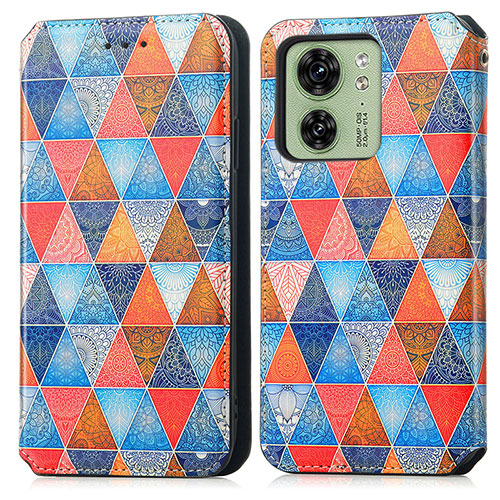 Leather Case Stands Fashionable Pattern Flip Cover Holder S02D for Motorola Moto Edge (2023) 5G Brown