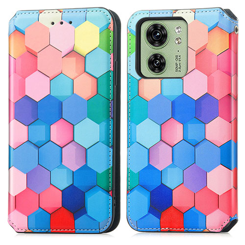 Leather Case Stands Fashionable Pattern Flip Cover Holder S02D for Motorola Moto Edge (2023) 5G Colorful