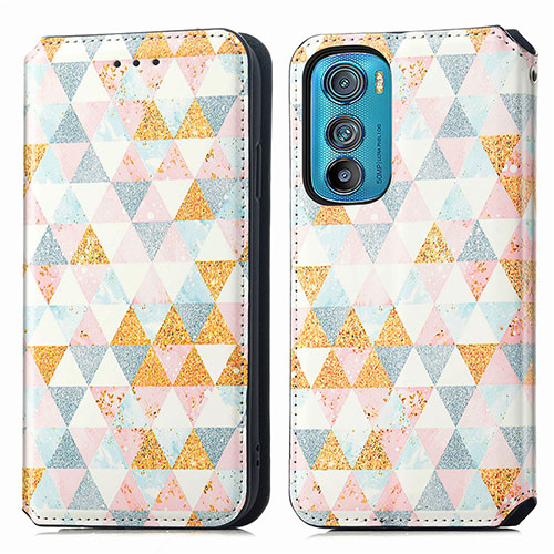 Leather Case Stands Fashionable Pattern Flip Cover Holder S02D for Motorola Moto Edge 30 5G White