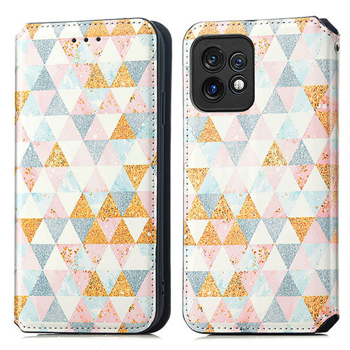 Leather Case Stands Fashionable Pattern Flip Cover Holder S02D for Motorola Moto Edge 40 Pro 5G White