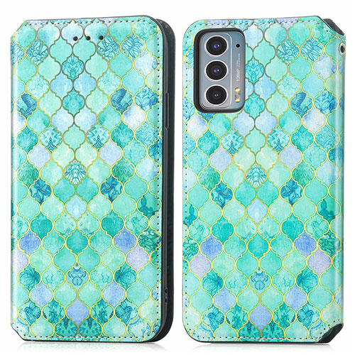 Leather Case Stands Fashionable Pattern Flip Cover Holder S02D for Motorola Moto Edge Lite 5G Green