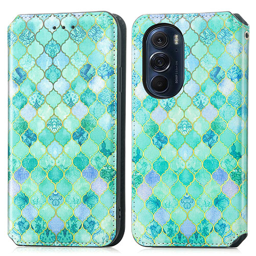 Leather Case Stands Fashionable Pattern Flip Cover Holder S02D for Motorola Moto Edge Plus (2022) 5G Green