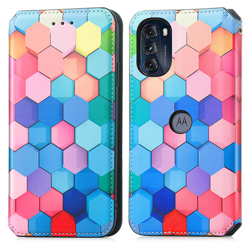 Leather Case Stands Fashionable Pattern Flip Cover Holder S02D for Motorola Moto G 5G (2022) Colorful