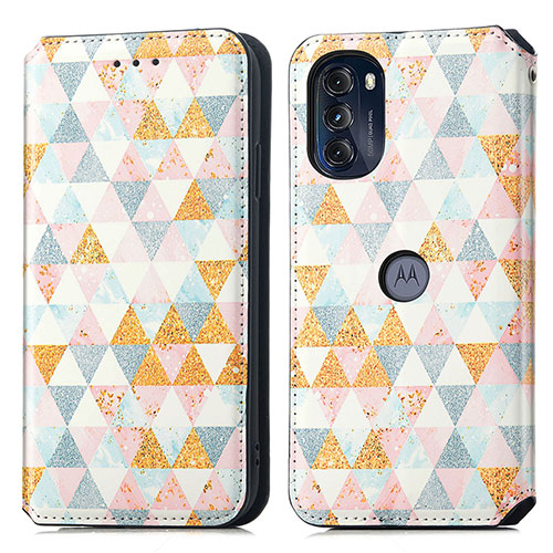 Leather Case Stands Fashionable Pattern Flip Cover Holder S02D for Motorola Moto G 5G (2022) White