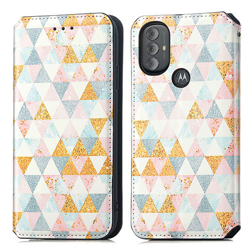 Leather Case Stands Fashionable Pattern Flip Cover Holder S02D for Motorola Moto G Play (2023) White