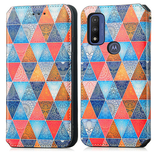 Leather Case Stands Fashionable Pattern Flip Cover Holder S02D for Motorola Moto G Pure Brown