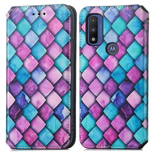 Leather Case Stands Fashionable Pattern Flip Cover Holder S02D for Motorola Moto G Pure Purple