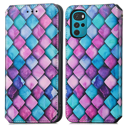 Leather Case Stands Fashionable Pattern Flip Cover Holder S02D for Motorola Moto G22 Purple