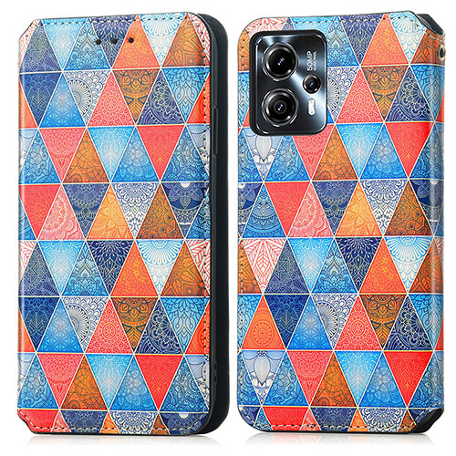 Leather Case Stands Fashionable Pattern Flip Cover Holder S02D for Motorola Moto G23 Brown