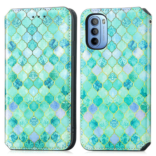 Leather Case Stands Fashionable Pattern Flip Cover Holder S02D for Motorola Moto G31 Green