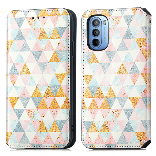 Leather Case Stands Fashionable Pattern Flip Cover Holder S02D for Motorola Moto G41 White