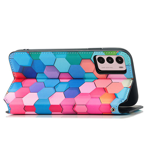 Leather Case Stands Fashionable Pattern Flip Cover Holder S02D for Motorola Moto G42 Colorful