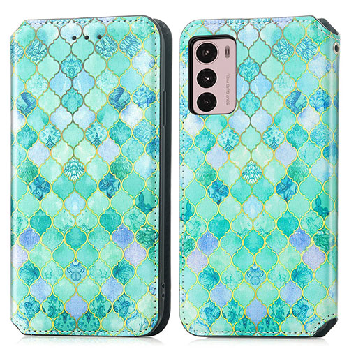 Leather Case Stands Fashionable Pattern Flip Cover Holder S02D for Motorola Moto G42 Green